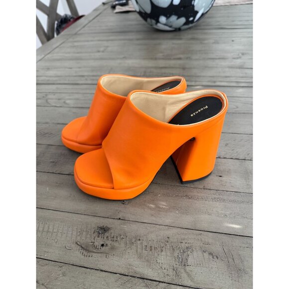 PROENZA SCHOULER Forma 110mm Platform Sandals Orange Leather Mules Size 36 - Picture 2 of 10